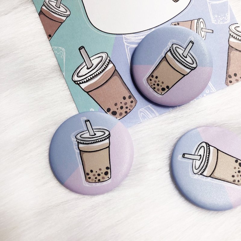 Desktop pearl milk tea illustration badge brooch tinplate - เข็มกลัด - โลหะ หลากหลายสี