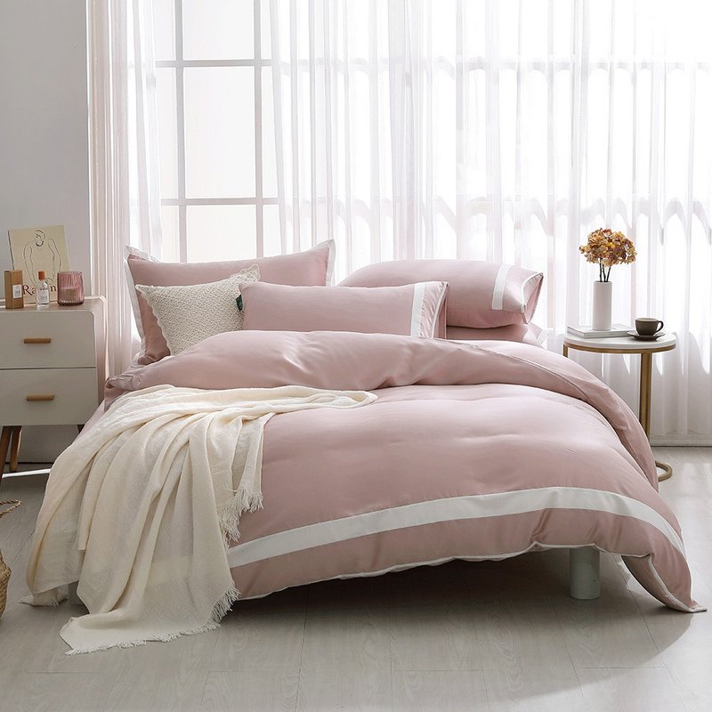 Good relationship HAOKUANXI | Summer lotus root powder-lyocell tencel bed bag quilt cover pillowcase set - Bedding - Eco-Friendly Materials Pink