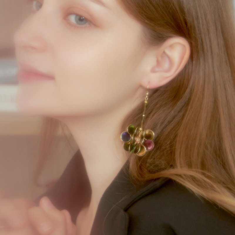 Retro sequin ball resin earrings - ต่างหู - เรซิน หลากหลายสี