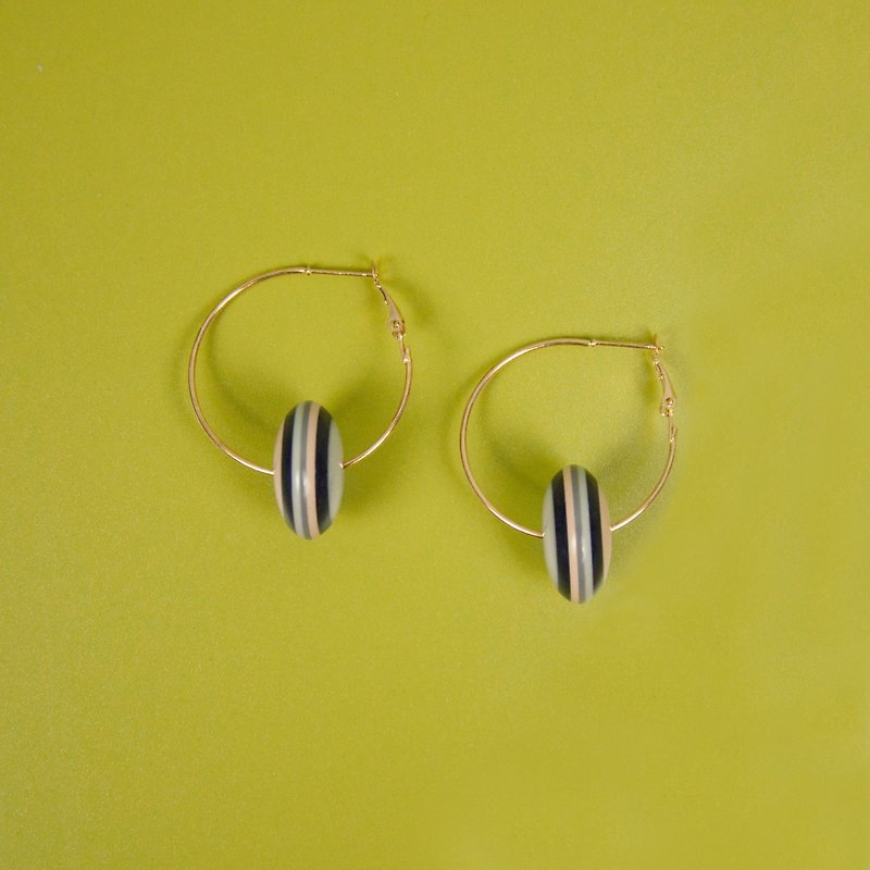 Brown and Black Stripes Modern Round Earrings - Earrings & Clip-ons - Acrylic Khaki