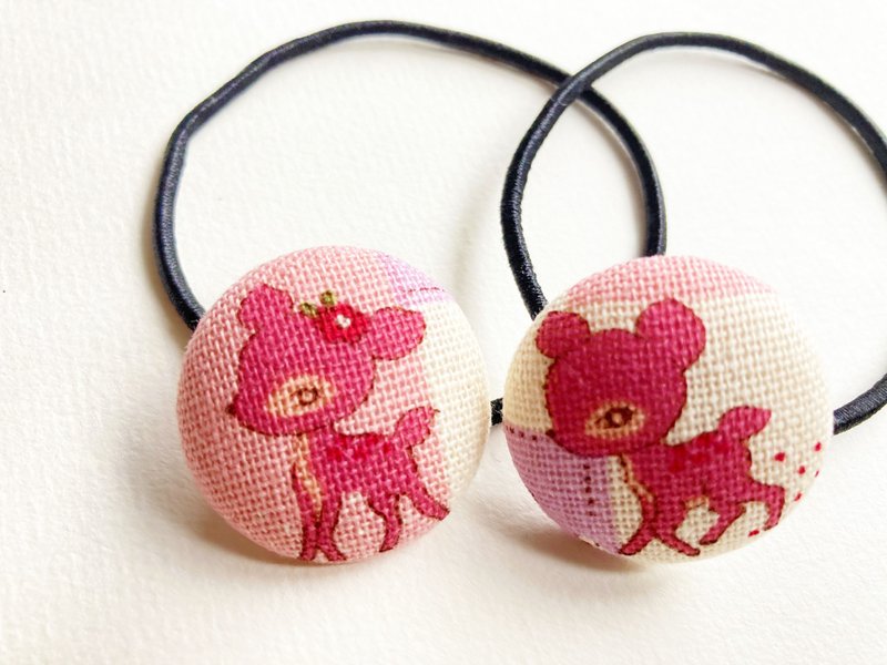 子供用 ヘアアクセサリー 手作り 布袋 ボタン ヘアバンド ヘアリング 鹿 バンビ ゴムバンド ヘアリング 2点セット - ヘアアクセサリー - コットン・麻 ピンク