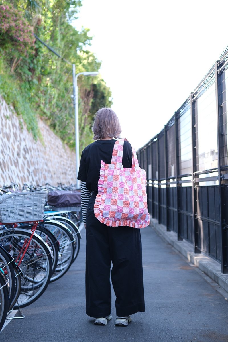 Color block plaid lace bag - กระเป๋าแมสเซนเจอร์ - ผ้าฝ้าย/ผ้าลินิน 