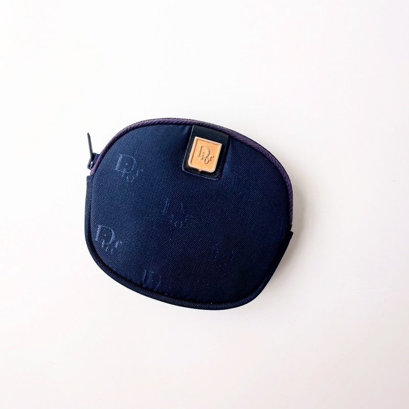 Old Bones Dior navy blue zipper small wallet C33 vintage - กระเป๋าใส่เหรียญ - วัสดุอื่นๆ 