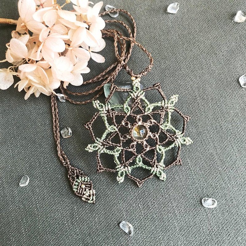 N197 Citrine Mandala Macrame South American Wax Thread Braided Necklace - Necklaces - Crystal 
