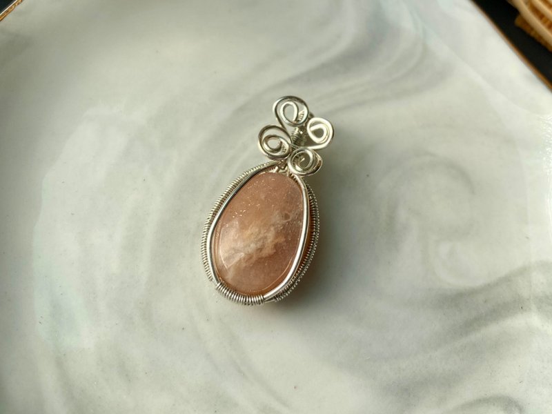 Oval Stone Braided Bronze Wire Butterfly Pendant with Leather Strap - Necklaces - Semi-Precious Stones 