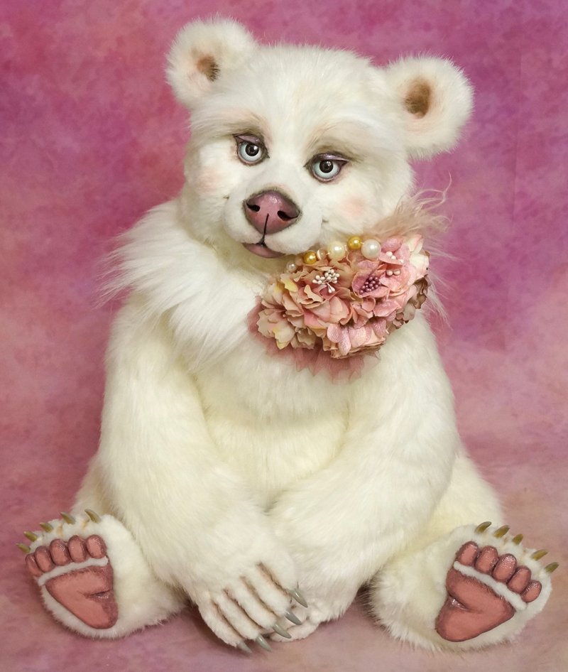 ベティナ虹の芸術の生き物によってアーティストクマ。ぬいぐるみぬいぐるみクマ、テディベア 単一のコピーでクマ - 人形・フィギュア - ポリエステル ホワイト