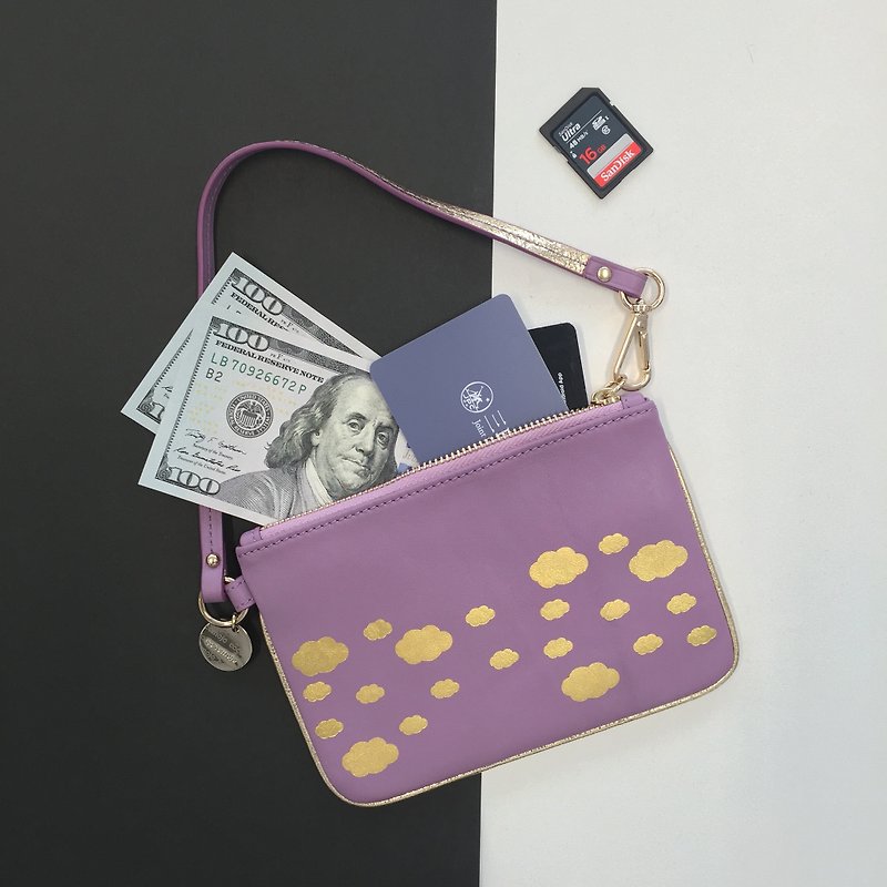Shiny golden cloud with lavender purple bag / cosmetic bag / debris bag - กระเป๋าเครื่องสำอาง - กระดาษ สีม่วง