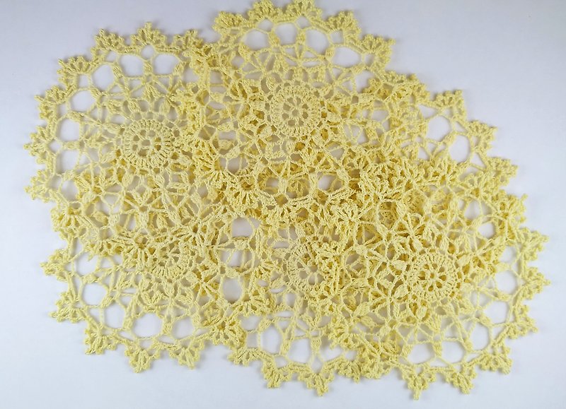 Set of 6  transparent crocheted doilies retro style for the warmth your kitchen