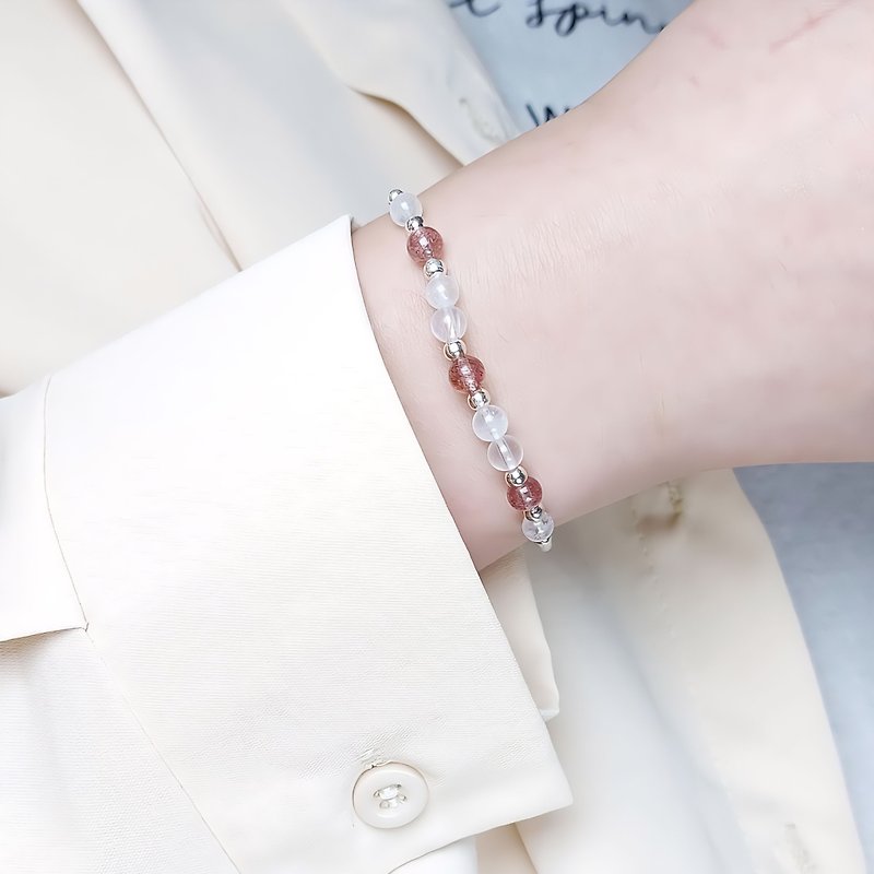 s925 sterling silver moonstone strawberry crystal bracelet | handmade custom bracelet necklace earrings earrings jewelry - สร้อยข้อมือ - คริสตัล 