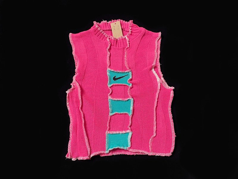 REGETHER Vintage modified NIKE threaded knitted vest-02 - Women's Vests - Cotton & Hemp Pink