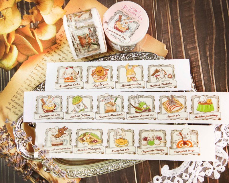 兔兔午茶-3cm紙膠帶 - 紙膠帶/和紙/PET - 紙 多色