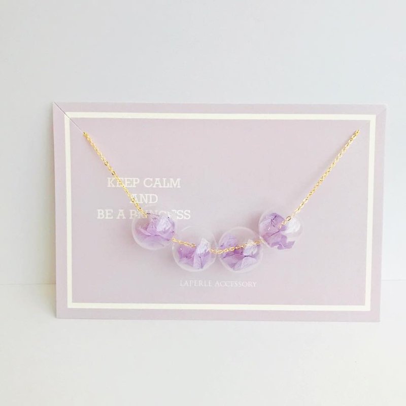 Purple Preserved Flower dry  Glass Ball Necklace Birthday Gift Bridesmaid Gift Bestie - Chokers - Glass Purple