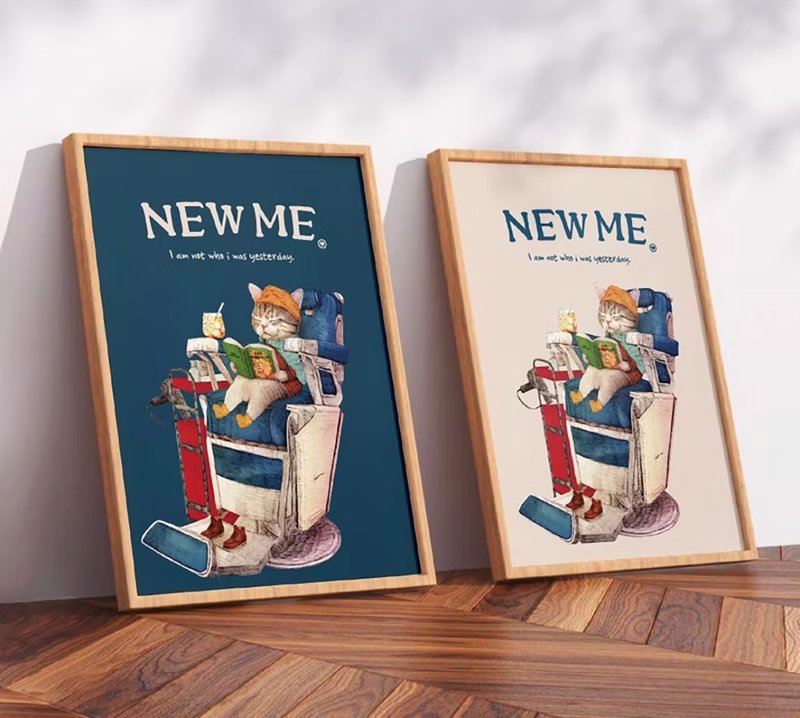 NEW ME 正在理髮的貓咪 / 原創海報 / A4 或 A3 尺寸 - 海報/掛畫/掛布 - 塑膠 白色