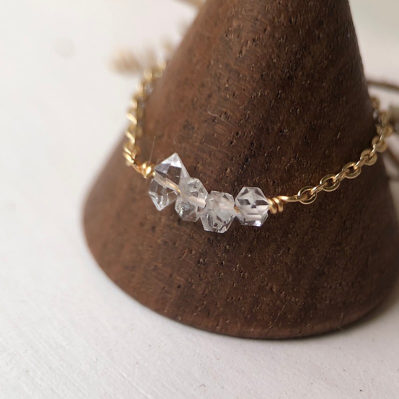 [April Stone] Flawless | Herkimon Chain Ring with Adjustable Shining Diamond - General Rings - Gemstone Transparent