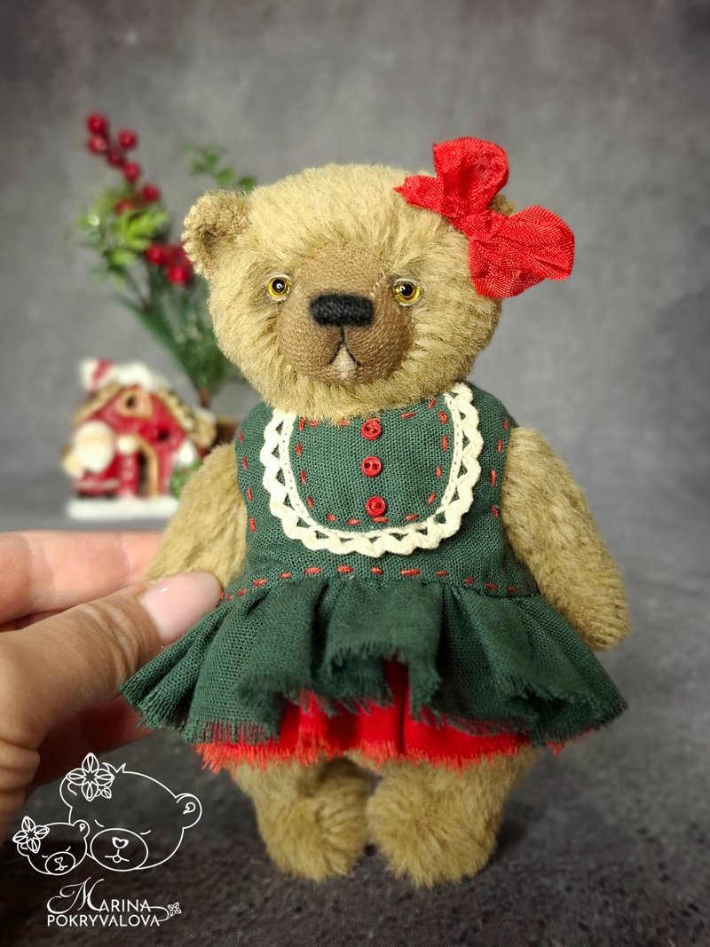 Cute bear toy Handmade teddy bear Dressed bear New year gift - ตุ๊กตา - วัสดุอื่นๆ สีนำ้ตาล