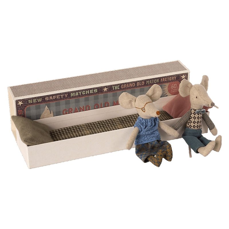 Grandma & Grandpa Mice in Matchbox - Stuffed Dolls & Figurines - Cotton & Hemp Green