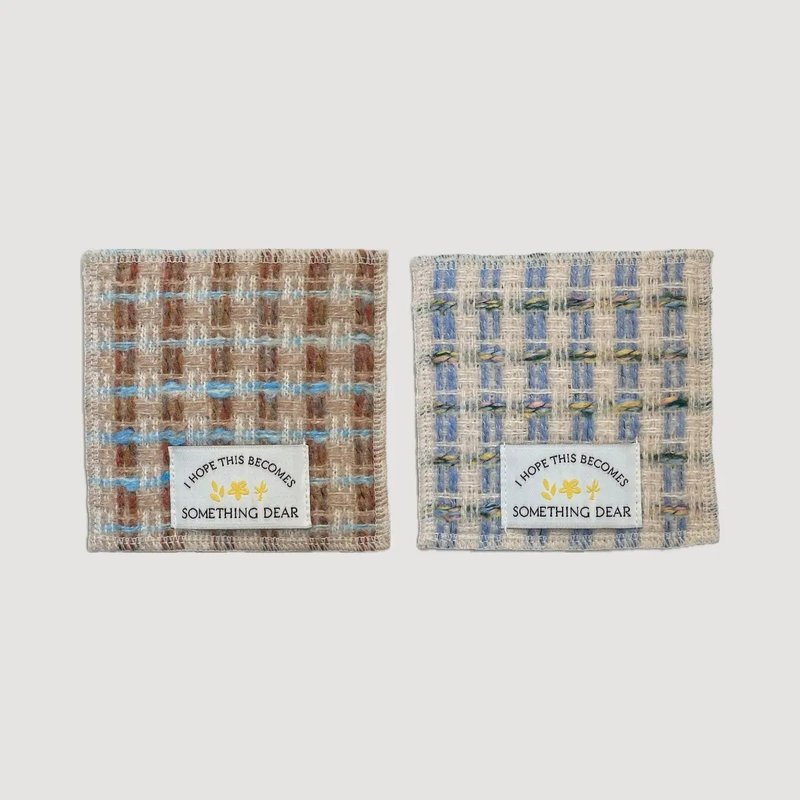 Check Tweed Jacquard Coaster – Double-sided | Beige / Brown - 杯墊 - 棉．麻 