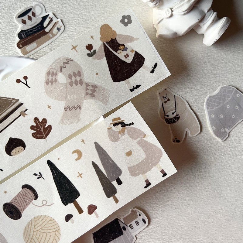 Yi'er No. 2 Store New Products Spot Salt Series Light Retro Notebook [Winter Blessings] PET Washi Tape Stickers - Washi Tape - Other Materials Khaki