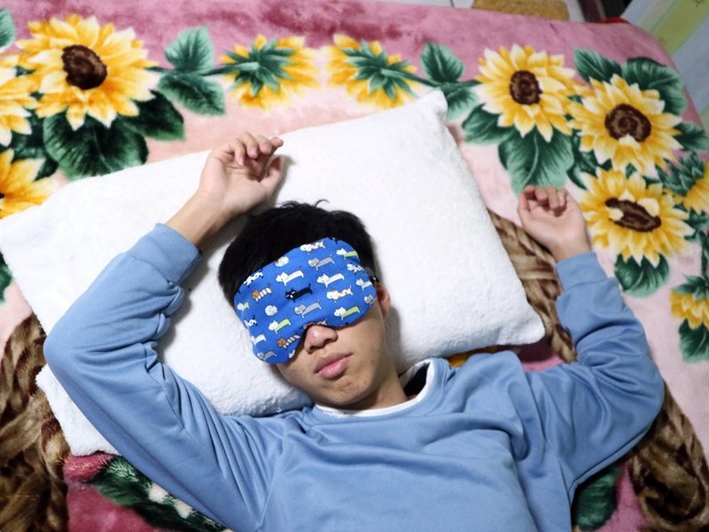 悠閒的貓 ~ 紅豆溫敷眼罩  睡眠眼罩 mask 可替換 調長短 - 眼罩 - 棉．麻 藍色