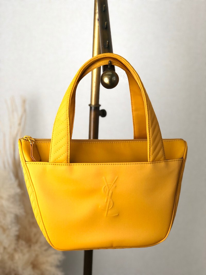 [Direct from Japan, branded used bag] Yves Saint Laurent handbag, yellow, YSL embossed leather, vintage et22xs - กระเป๋าถือ - หนังแท้ สีเหลือง