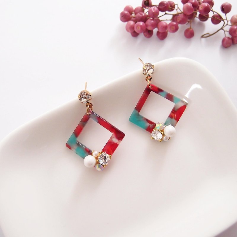 amber. Bi - clip earrings pin earrings stainless steel earrings - Earrings & Clip-ons - Plastic Multicolor