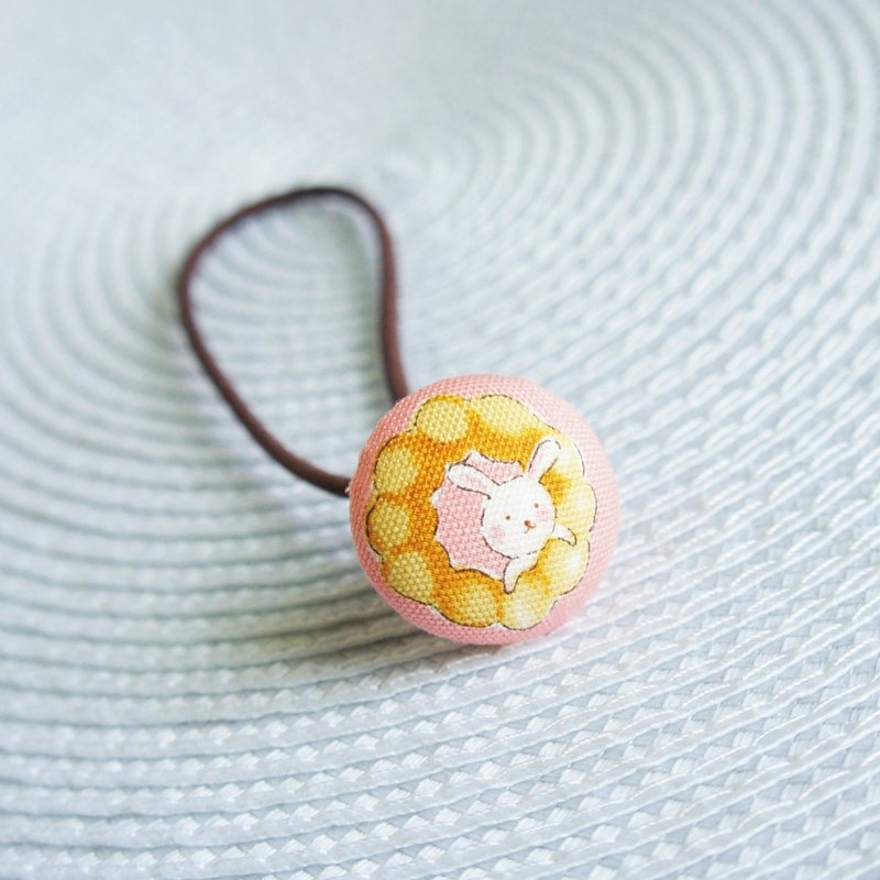 Lovely [Rabbit Botti Button Elastic Hair Strand] Pink (1) - Hair Accessories - Cotton & Hemp Pink