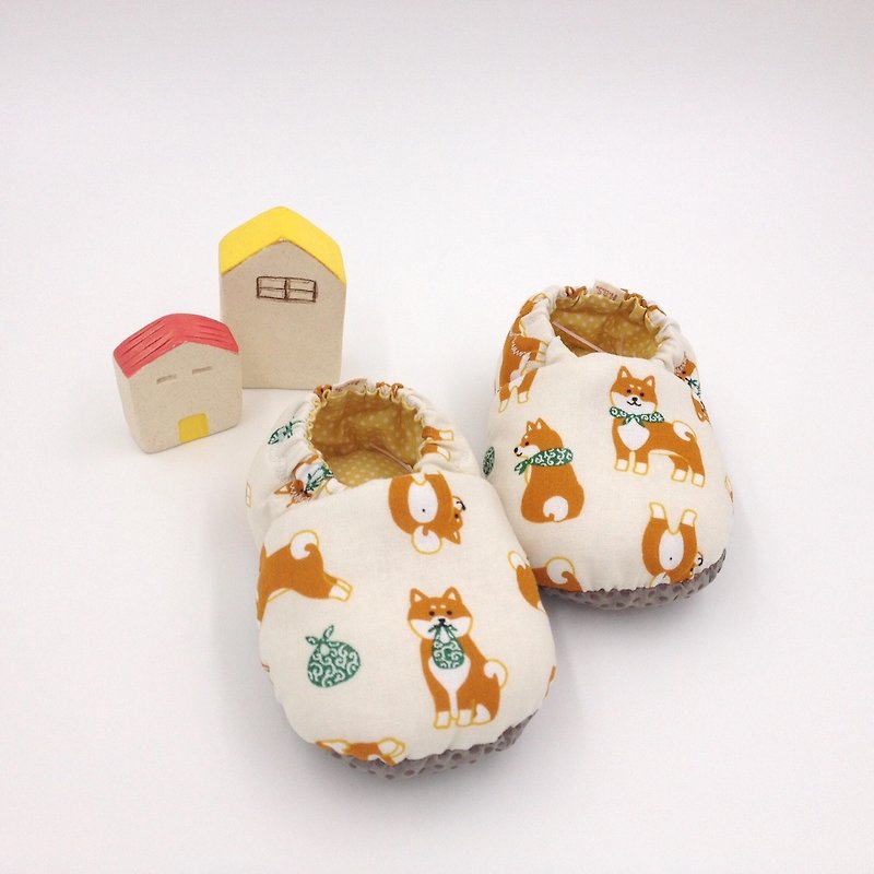 White-browed Shiba Inu - toddler shoes / baby shoes / baby shoes - รองเท้าเด็ก - ผ้าฝ้าย/ผ้าลินิน ขาว