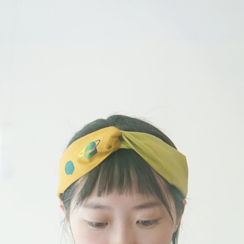 YInke "your most lovely" hair band - mustard yellow planet & mustard green - เครื่องประดับผม - ผ้าฝ้าย/ผ้าลินิน สีเขียว