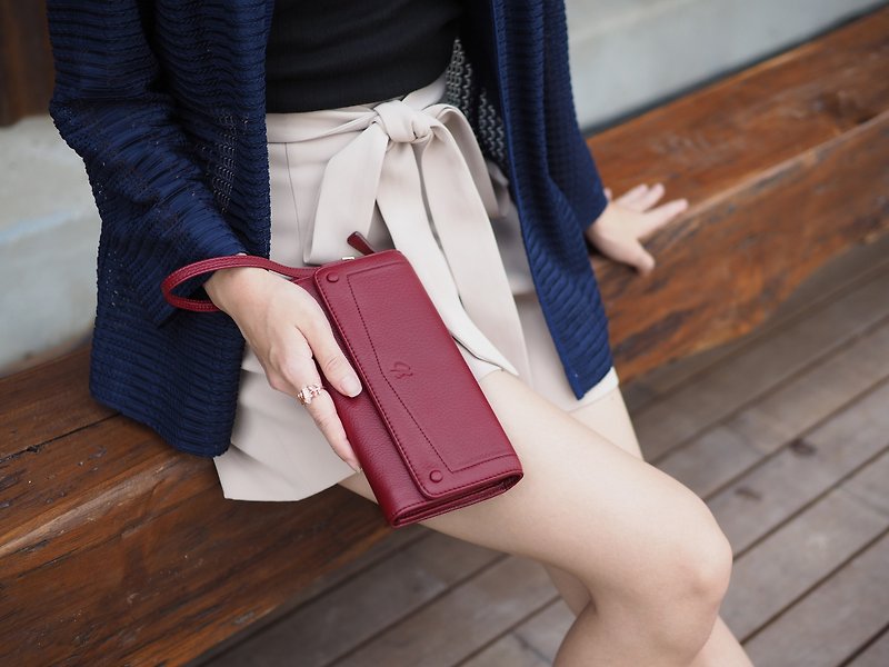EVE : Long wallet, Long wallet, Burgundy wallet, leather wallet - กระเป๋าสตางค์ - หนังแท้ สีแดง