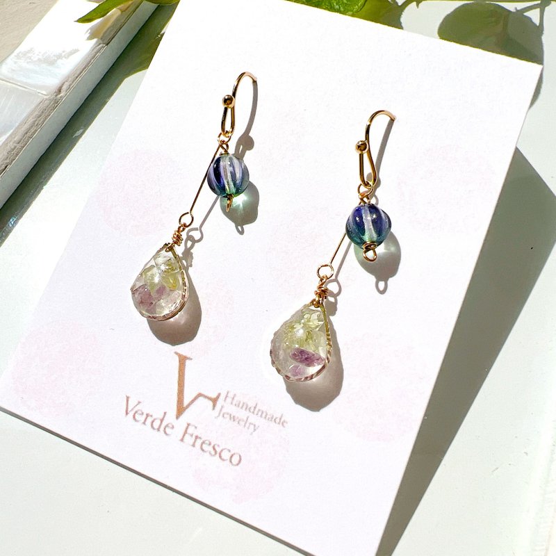 Natural stone peridot and amethyst/Czech glass piercing/ Clip-On Hypoallergenic surgical stainless Stainless Steel 0054 - ต่างหู - เครื่องประดับพลอย สีม่วง