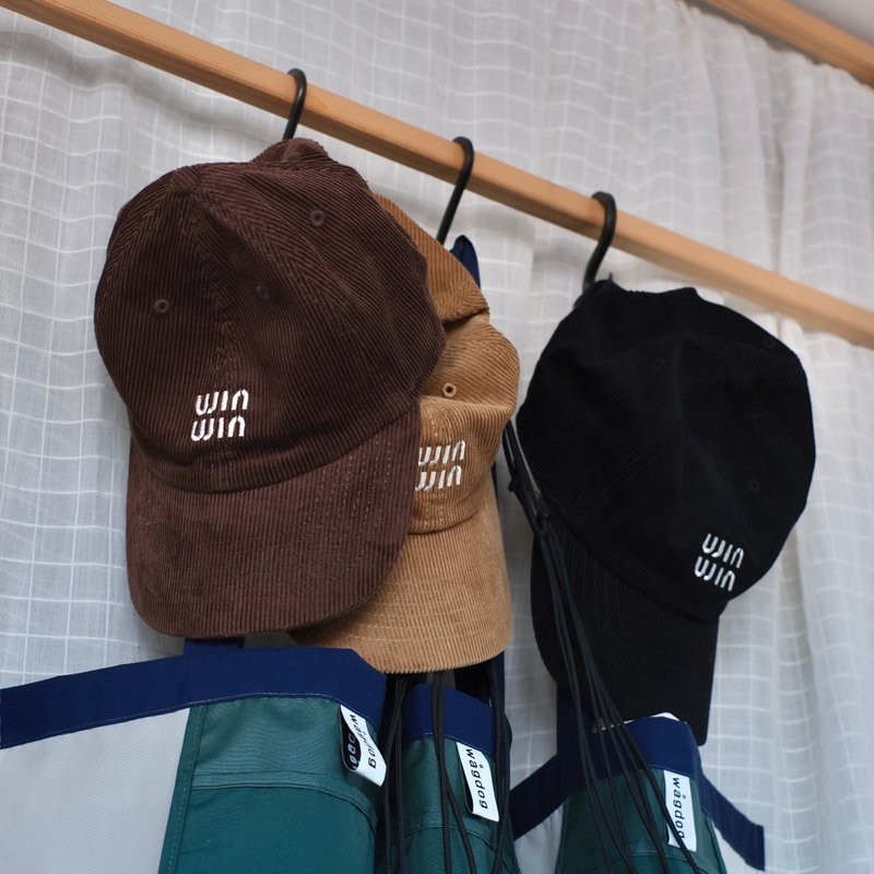 winwin embroidery corduroy cap / unisex - Hats & Caps - Cotton & Hemp Black