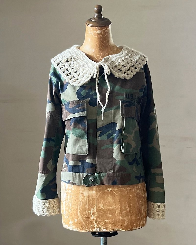 Short length camouflage work jacket - Hand Knit x Used Clothing - 2022AW - Women's Casual & Functional Jackets - Other Materials Green