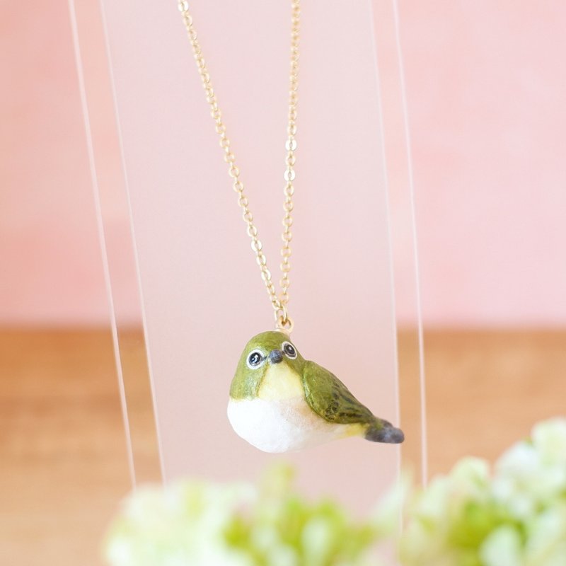 和紙アクセサリー　ネックレス　メジロ　野鳥　鳥 - 項鍊 - 其他材質 綠色