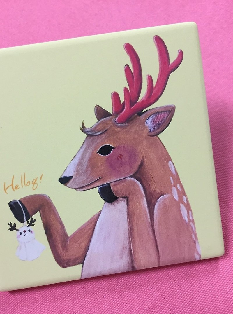 Mr. Deer expect sunny - square ceramic water coaster - Coasters - Porcelain Brown