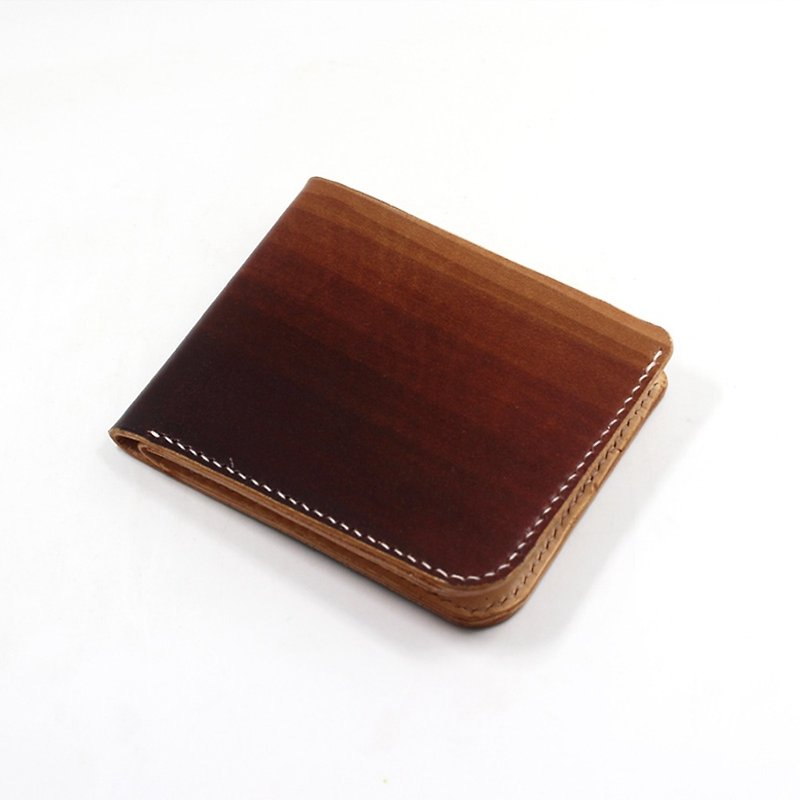 Rugao dark brown Gradient dyed handmade leather first layer vegetable tanned leather wallet short clip fiscal cloth wallet wallet exchange gift wedding gift lover gift - Wallets - Genuine Leather Brown