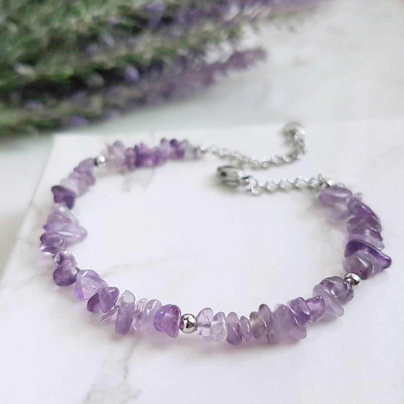 幸福花圈。紫水晶原石手作白鋼手環 - 手鍊/手鐲 - 水晶 紫色