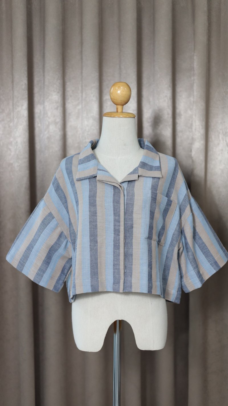 Loom & Leaf - Artisanal Crop Shirt - 女襯衫 - 棉．麻 藍色