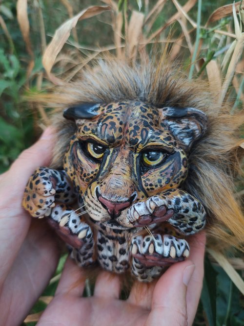 ヒョウのアートドール、手作りの彫刻、収集価値のある動物の置物