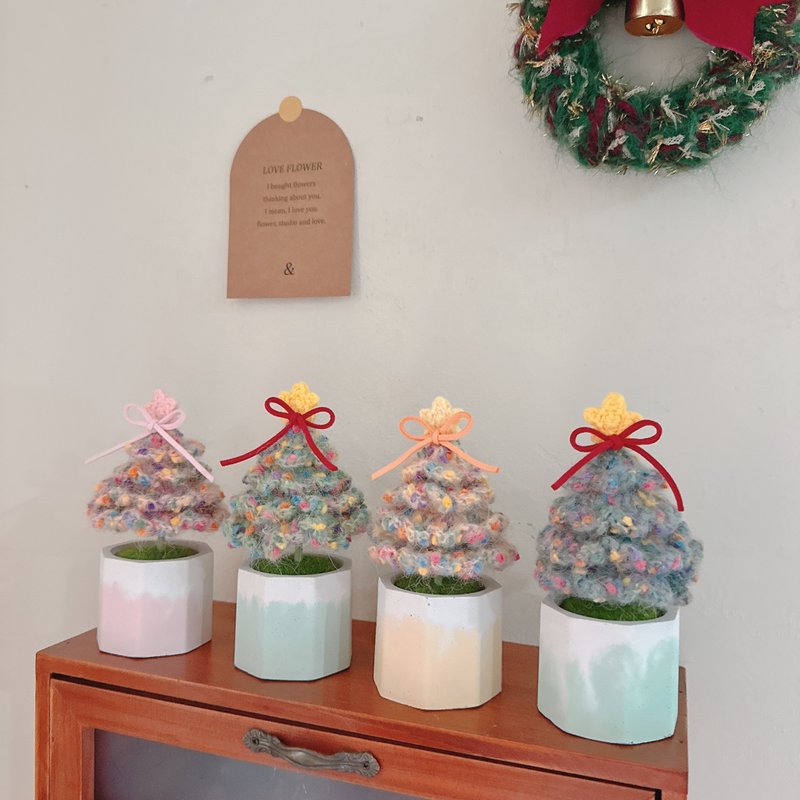 聖誕樹盆栽 聖誕禮物 擴香 聖誕節 擴香盆栽 擴香石 小盆栽 編織 - 乾燥花/永生花 - 棉．麻 綠色
