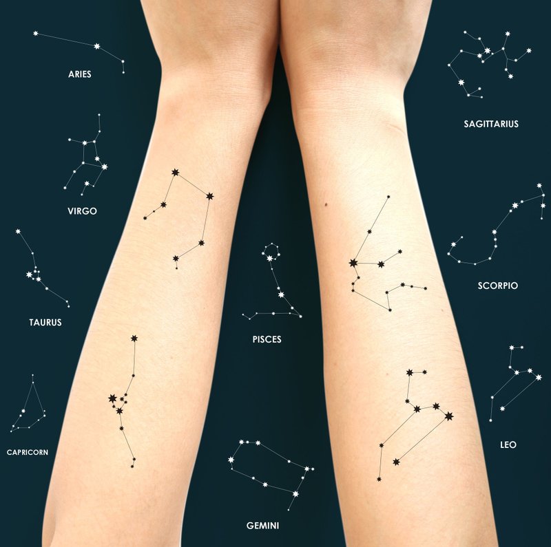 Temporary Tattoos. Zodiac Tattoo Stickers. (5 pieces) - 紋身貼紙/刺青貼紙 - 防水材質 黑色