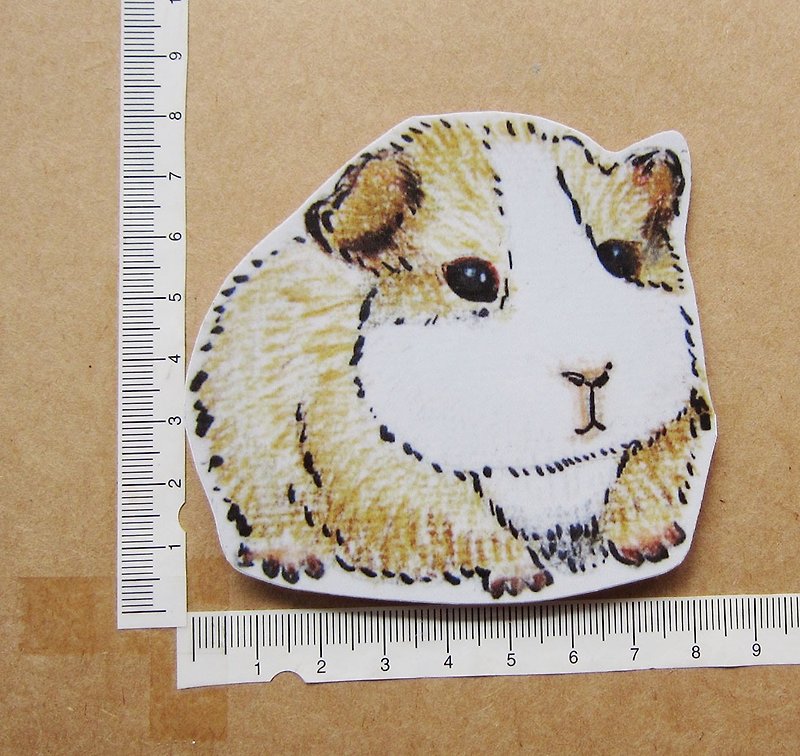 Hand-painted illustration style completely waterproof sticker guinea pig - Stickers - Waterproof Material Khaki