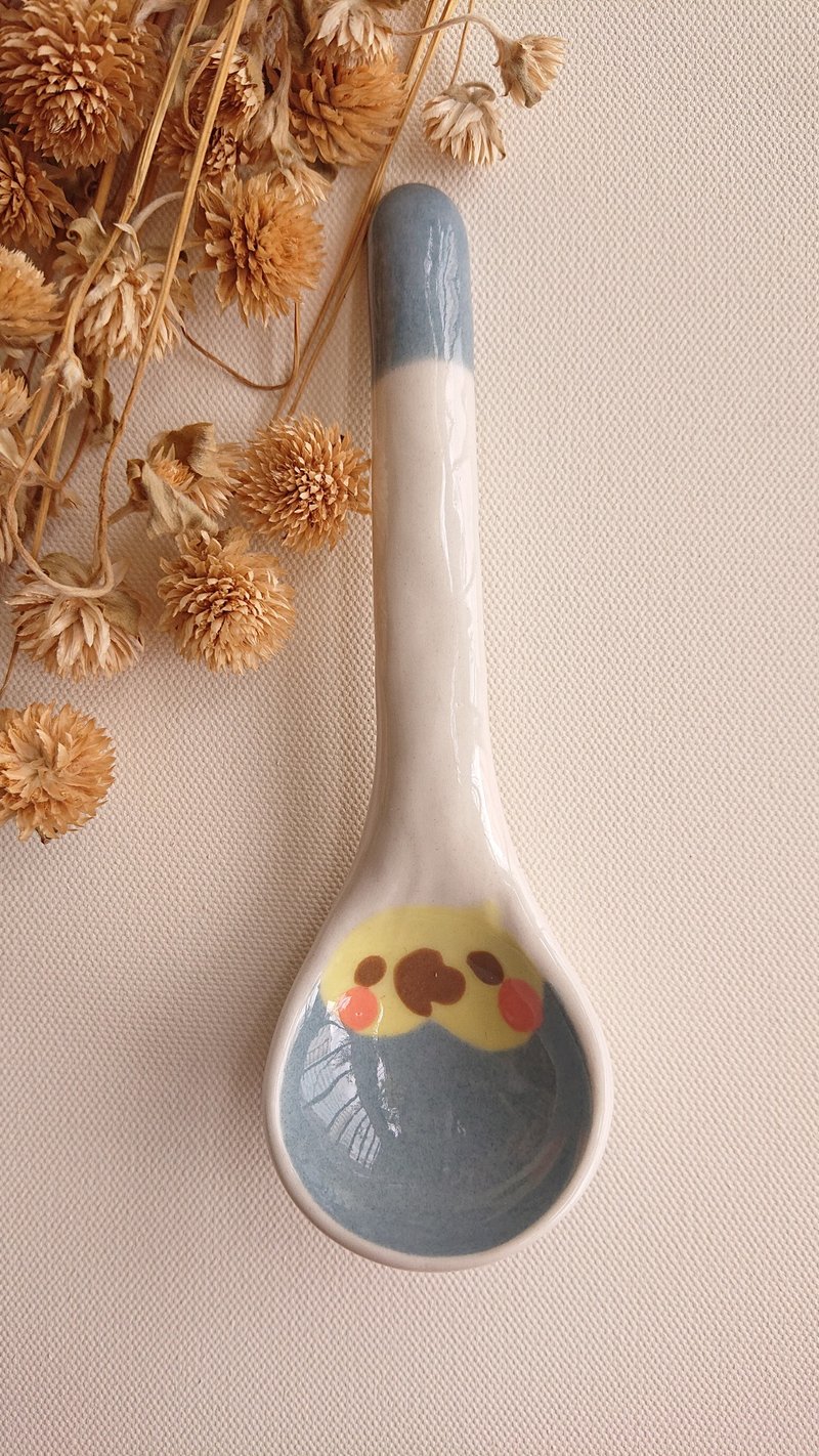 Hey! Bird friend! Native black phoenix round spoon - Cutlery & Flatware - Porcelain White