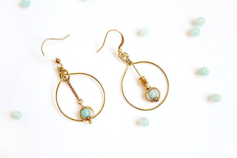 [UNA- excellent Na] handmade moon - Bronze Bronze customized natural Gemstone - Earrings & Clip-ons - Other Metals Green