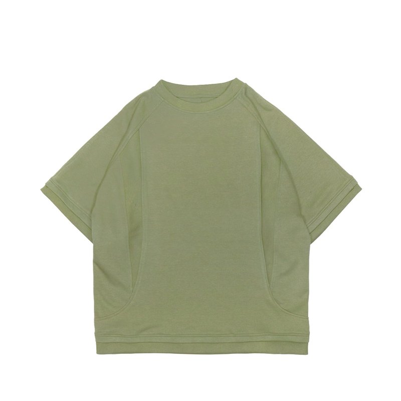 Insect Bone Ribbed Elastic Oversized Top - Deep Green - Men's T-Shirts & Tops - Cotton & Hemp 