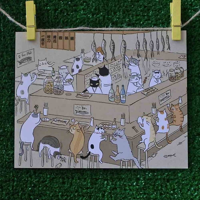 3猫ショップの猫イラスト入りポストカード（画家：ミスキャット）–ワイルドキャット食堂 - カード・はがき - 紙 