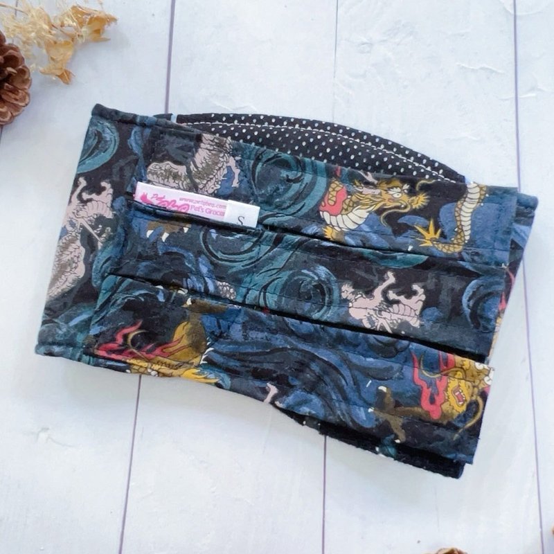 Dark blue dragon non-slip polite belt S size - ชุดสัตว์เลี้ยง - ผ้าฝ้าย/ผ้าลินิน หลากหลายสี