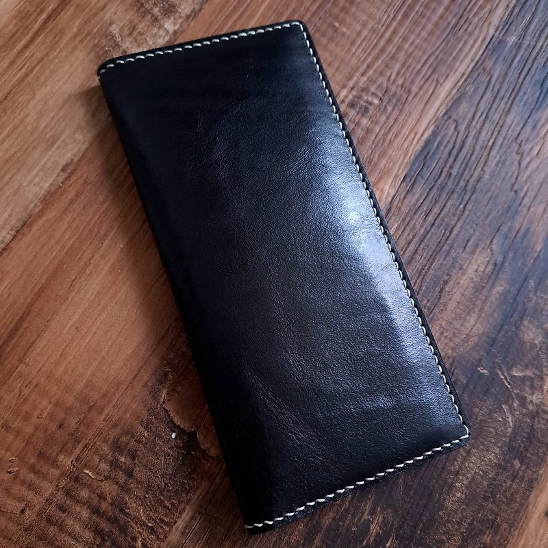 [Good Luck Wallet] mica at home simple genuine leather long clip/black [Italian vegetable tanned cowhide] - กระเป๋าสตางค์ - หนังแท้ 