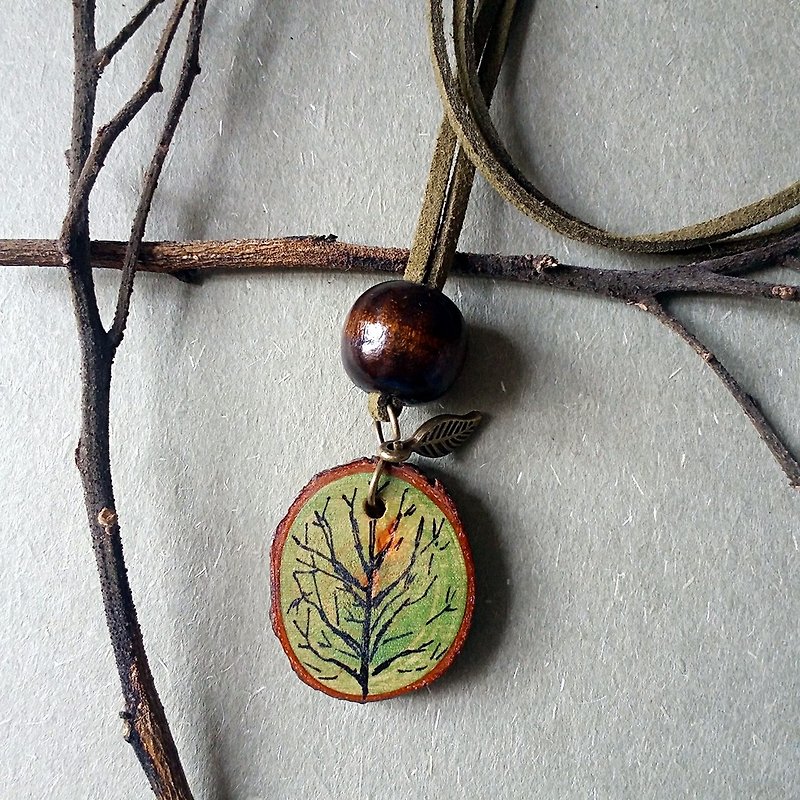 Hand-painted necklace/pendant (tree) - Necklaces - Wood Multicolor