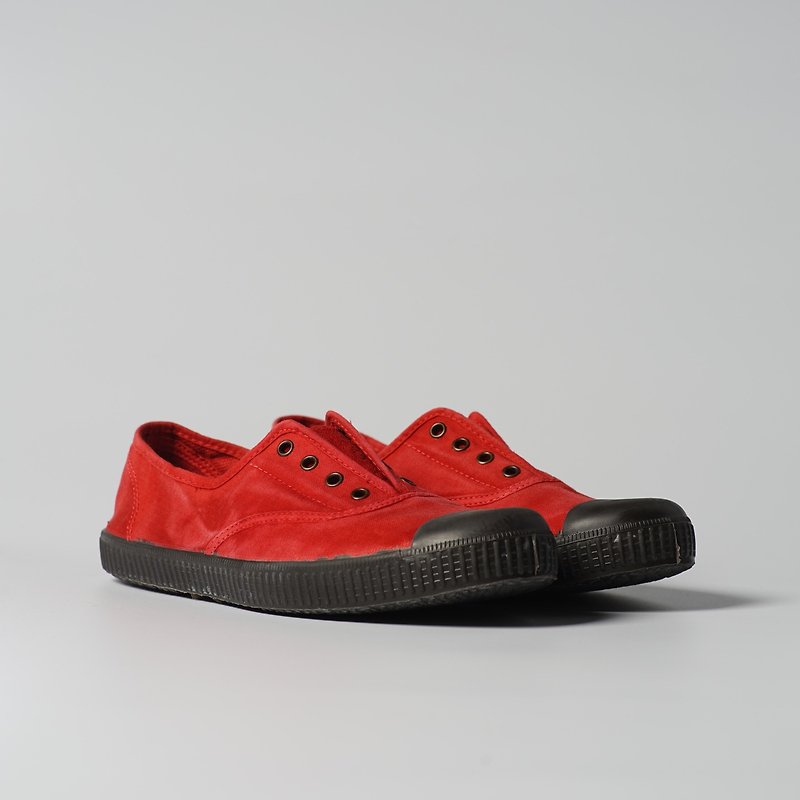 西班牙帆布鞋 紅色 黑頭款 洗舊布料 香香鞋 可水洗 T955777 - 女款休閒鞋 - 棉．麻 紅色