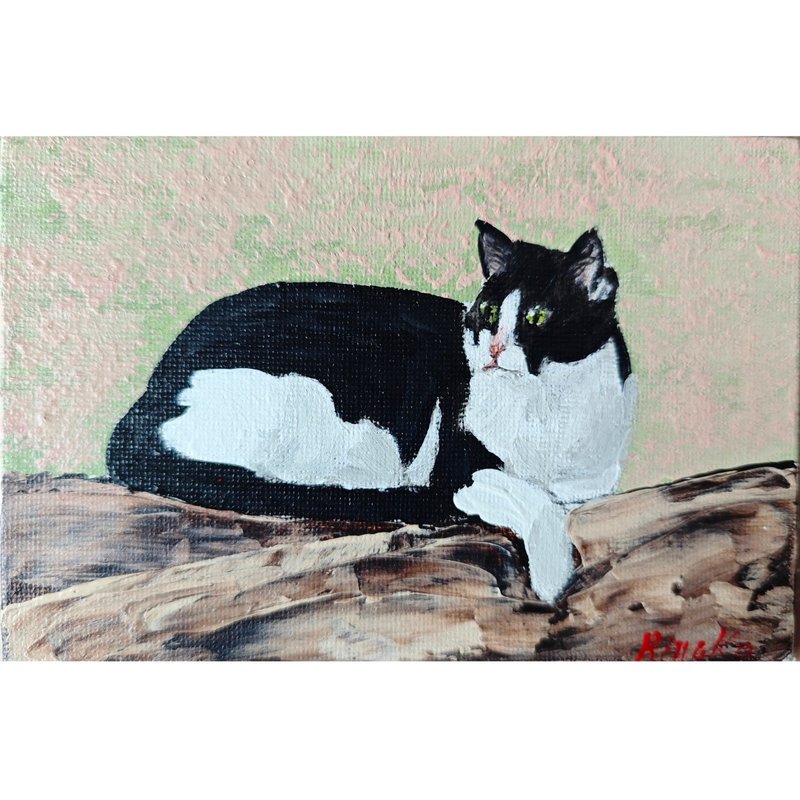 Black And White Cat Original Framed Wall Art Hand Painted By RinaArtSK - Wall Décor - Other Materials Multicolor